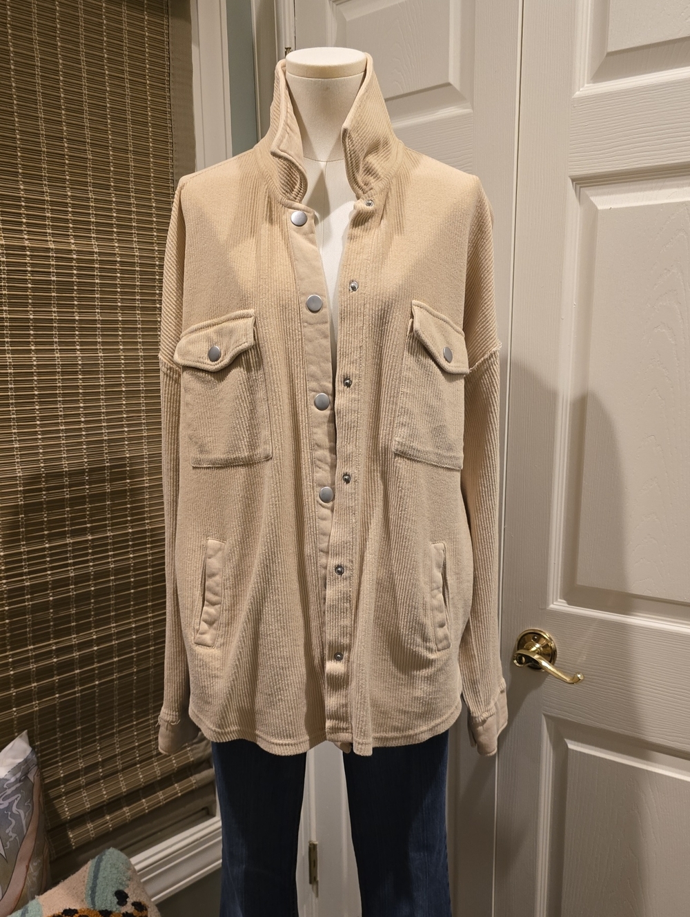 Altar'd State Cream Ribbed Snap-Front Utility Shacket